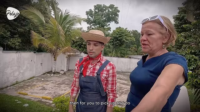 Grandma Has Bad Intentions And Convinces The Gardener To Fuck Her In The Ass With A Strap-On